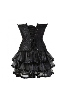 Grebrafan Corset Taille Bustier et Jupe Tulle Punk Rock EUR 36-38 L, Noir 