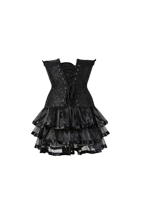 Grebrafan Corset Taille Bustier et Jupe Tulle Punk Rock EUR 36-38 L, Noir 