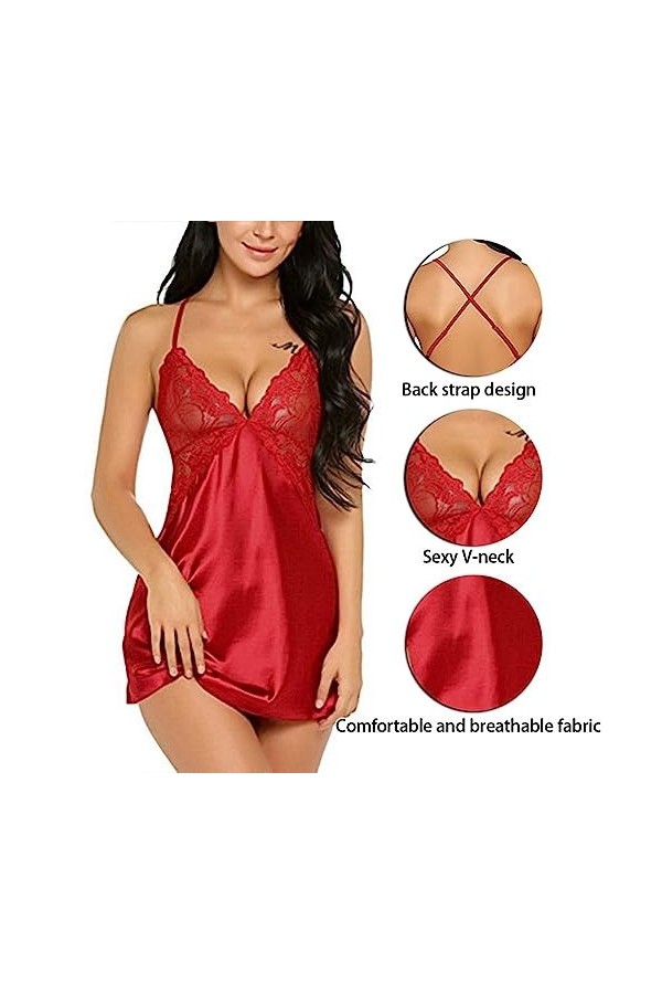 TsoLay Pyjama Sexy Pyjamas Féminin Lingerie en Denterie en Satin Pyjamas Pyjamas Somnifères Babydoll Pyjamas Exotiques Vêteme
