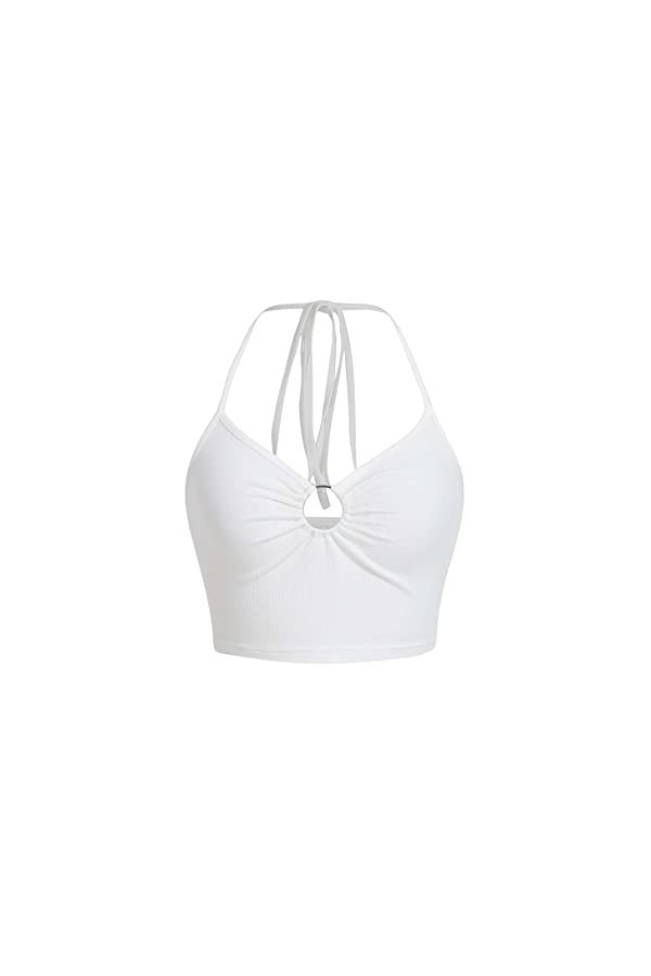 GORGLITTER Top sexy dos nu pour femme avec anneau dos nu Y2k Top Crop Top Crop Top avec sangle croisée, Blanc., XS