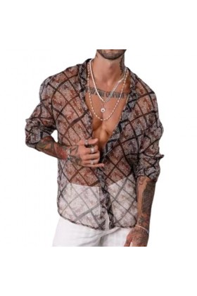 HSQSMWJ Homme Maille à Manche Longue Shirt Transparente Clubwear Top Color:Black,Size:M 