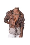 HSQSMWJ Homme Maille à Manche Longue Shirt Transparente Clubwear Top Color:Black,Size:M 