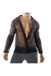 HSQSMWJ Homme Voir à Travers Maillot Chemise en Maille Transparent T-Shirt à Manches Longues Haut Top Color:Black,Size:S 