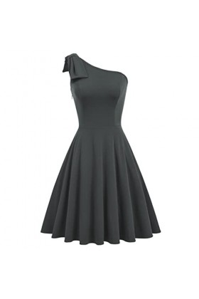 CHOUBAGUAI Femmes Bow Une Épaule Robe avec Poches A-Ligne Cocktail Robe De Soirée Asymétrique Une Épaule Évasée A-Ligne Robe-