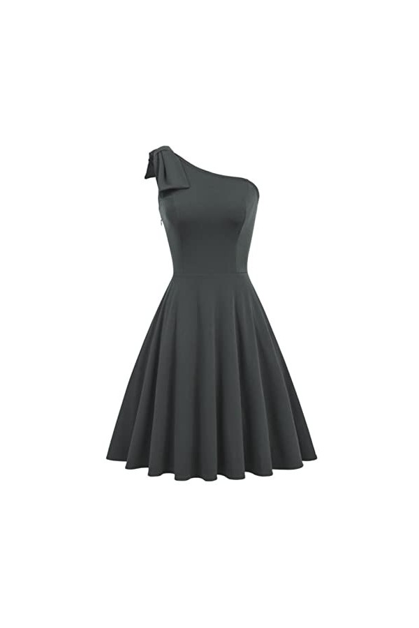 CHOUBAGUAI Femmes Bow Une Épaule Robe avec Poches A-Ligne Cocktail Robe De Soirée Asymétrique Une Épaule Évasée A-Ligne Robe-