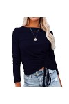 Pull tricoté Extensible pour Femme, Cordon de Serrage froncé à Manches Longues Haut Fin Col Rond Respectueux de la Peau pour 