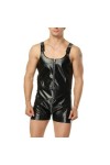 HSQSMWJ Catsuit Cuir Body Homme Maillots de Corps Verni Débardeur Gilet Boxer Combinaison Jumpsuit Color:Black,Size:XXL 