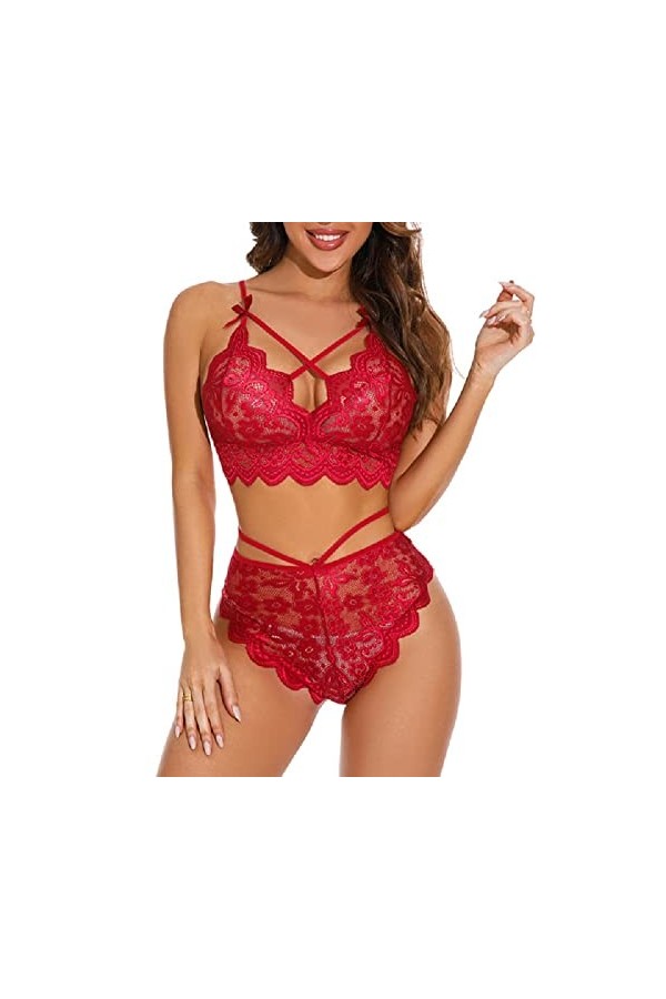 Lingerie Erothique Sexy Lingerie en Dentelle Sexy Ensemble Deux Pièces Pyjama Taille Plus,Noir,XL