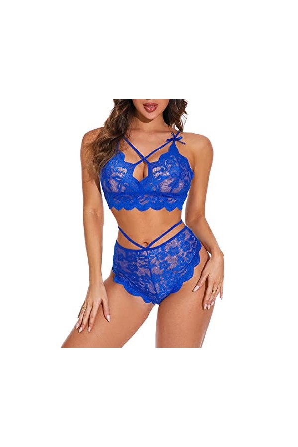 Lingerie Erothique Sexy Lingerie en Dentelle Sexy Ensemble Deux Pièces Pyjama Taille Plus,Noir,XL