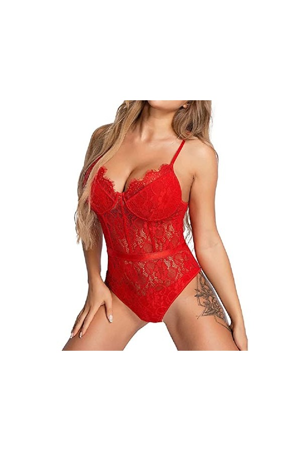 Lingerie Erothique Sexy Lingerie en Dentelle Sexy Ensemble Deux Pièces Pyjama Taille Plus,Noir,XL