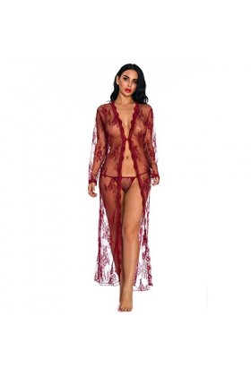 TSRING Robe Kimono En Dentelle Pour Femme Babydoll Lingerie Mesh Nightgown Lingerie Robe De Mariée Transparente,rouge,S