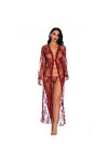 TSRING Robe Kimono En Dentelle Pour Femme Babydoll Lingerie Mesh Nightgown Lingerie Robe De Mariée Transparente,rouge,S