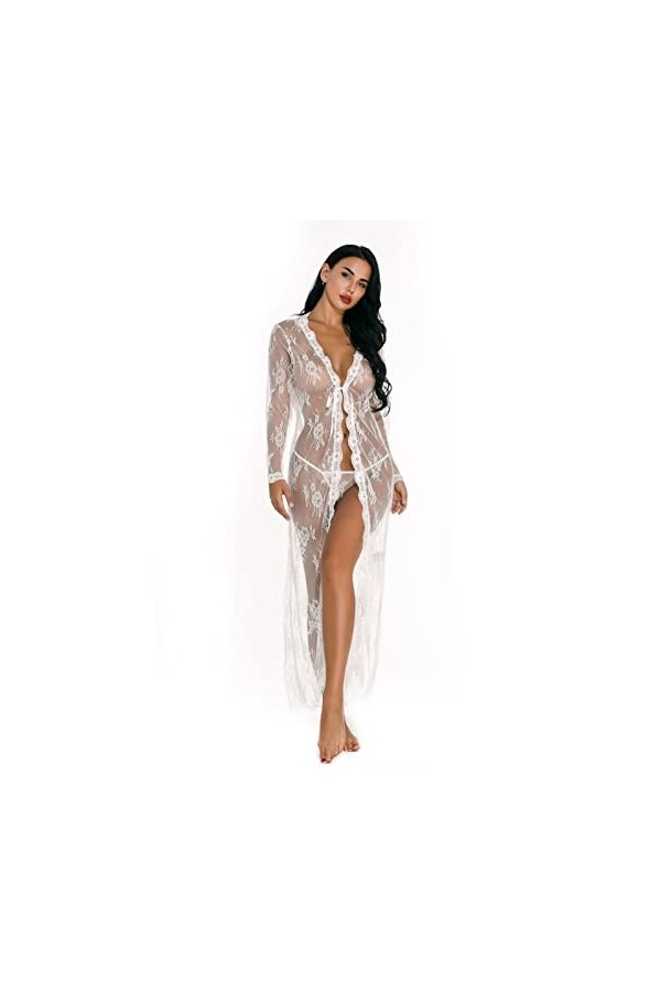 TSRING Robe Kimono En Dentelle Pour Femme Babydoll Lingerie Mesh Nightgown Lingerie Robe De Mariée Transparente,rouge,S