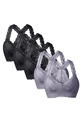 Générique Nouveau Femmes Plus La Taille 5PC Gilet Crop Wire Soutien-Gorge Libre Lingerie Sexy Col en V sous-Vêtements Lingeri