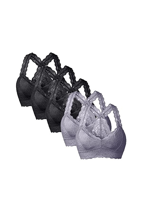 Générique Nouveau Femmes Plus La Taille 5PC Gilet Crop Wire Soutien-Gorge Libre Lingerie Sexy Col en V sous-Vêtements Lingeri