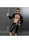 WRAZA Tenue de Jeu Rôle pour Hommes, Uniformes de Policier Vêtements érotiques, Combinaison en Latex pour Hommes Costume de S