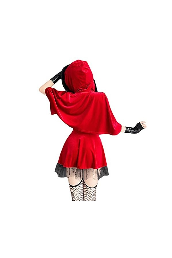 MNRIUOCII Ensemble de lingerie rouge sexy pour la Saint-Valentin Noël - Robe écharpe - Bandeau - Gants avec ceinture - Cospla