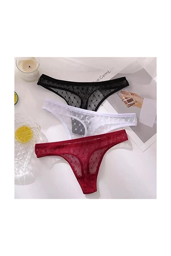 MULANY Femme Slips Sexy g-String String en Dentelle Femme Culotte Basse samis féminine en Maille Perspective Briefs Lingerie 