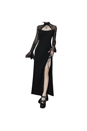 WEITING Nouveau vintage gothique à carreaux tissu bretelles femmes sexy obscurité qualité robe sexy en maille fendue épissure