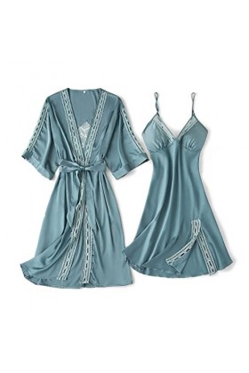 YIUPEDRFG Femmes vêtements de nuit Robe costume peignoir Robe Lingerie intime Polyester lisse sans bavures Sexy dentelle garn