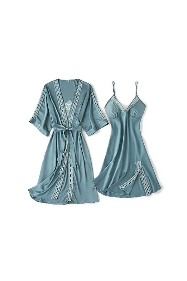 YIUPEDRFG Femmes vêtements de nuit Robe costume peignoir Robe Lingerie intime Polyester lisse sans bavures Sexy dentelle garn