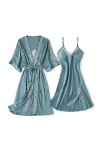 YIUPEDRFG Femmes vêtements de nuit Robe costume peignoir Robe Lingerie intime Polyester lisse sans bavures Sexy dentelle garn