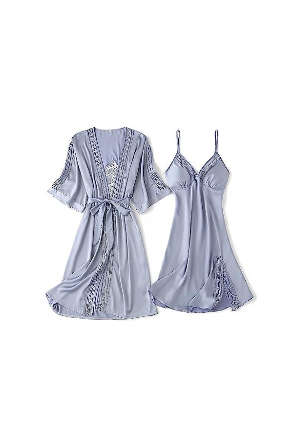 YIUPEDRFG Femmes vêtements de nuit Robe costume peignoir Robe Lingerie intime Polyester lisse sans bavures Sexy dentelle garn