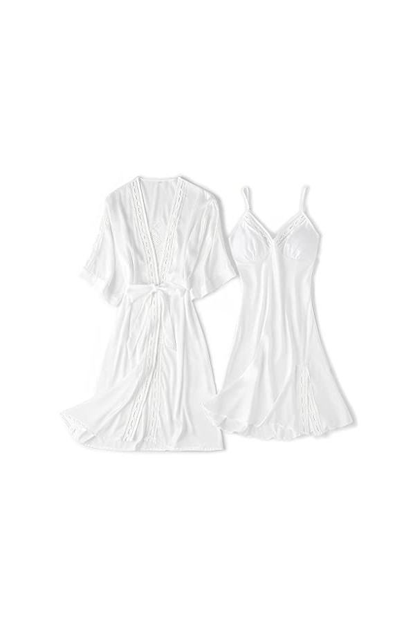 YIUPEDRFG Femmes vêtements de nuit Robe costume peignoir Robe Lingerie intime Polyester lisse sans bavures Sexy dentelle garn