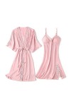 YIUPEDRFG Femmes vêtements de nuit Robe costume peignoir Robe Lingerie intime Polyester lisse sans bavures Sexy dentelle garn