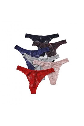 YAO FEI 6 Paquets De Culottes en Dentelle Sexy for Femmes Taille Basse Creux Transparent T Pantalon Pur Coton Entrejambe Slip