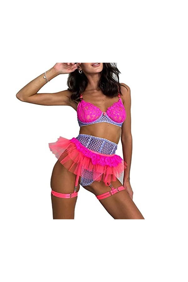 Ensemble de Lingerie Sexy 3 Pièces pour Femmes S 