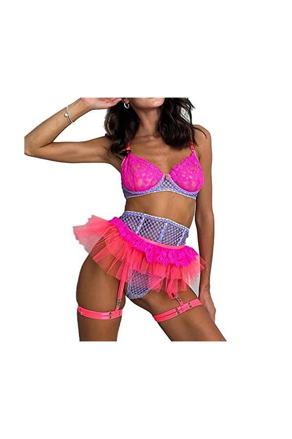 Ensemble de Lingerie Sexy 3 Pièces pour Femmes S 