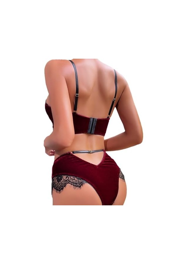 ZTIANEF LatexEnsemble de Lingerie érotique Sexy lambrissé de Velours, Rouge, M