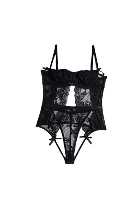 ZTIANEF Tissu en mailleSexy lambrissé épanché Erotic onesuit, Noir, L