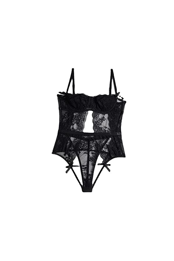 ZTIANEF Tissu en mailleSexy lambrissé épanché Erotic onesuit, Noir, L