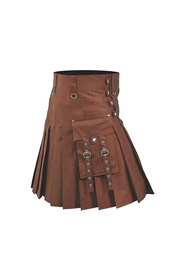 Jupe écossaise plissée pour homme - Style punk - Style vintage - Style écossais - Style rétro, Marron-A., M