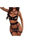 Générique Lingerie Voyante Ensemble de Quatre pièces de sous-vêtements Sexy pour Femme String Sexy Hot Ouverte Black, M 