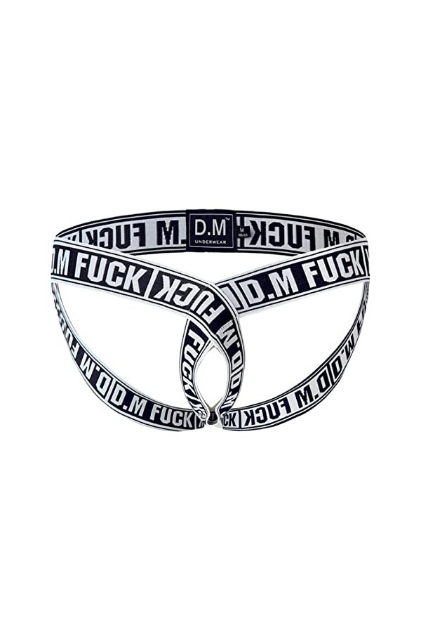 YOPADO Jockstrap Strings Sexy pour Hommes, Lettre Creuse Imprimée Thong sous-vêtements O-Ring Taille Basse Serré Lanière élas