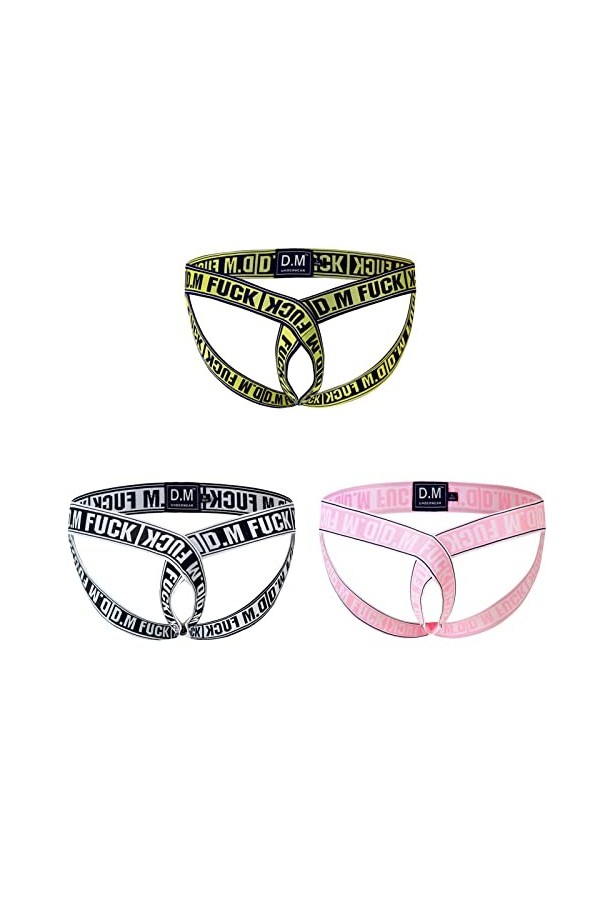 YOPADO Jockstrap Strings Sexy pour Hommes, Lettre Creuse Imprimée Thong sous-vêtements O-Ring Taille Basse Serré Lanière élas