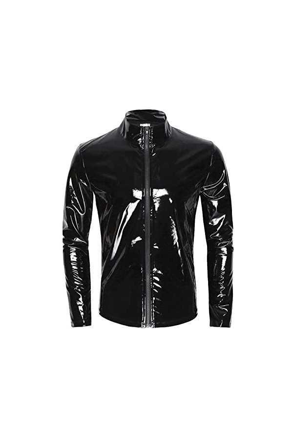 BOTCAM Body pour hommes Mode Casual Solide Couleur Sexy Manteau Sexy Manteau En Cuir Vêtements Noir Avec, Noir , XXXXXXXL