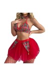 Vêtements de Noël Noeud Cloche Tutu Jupe Saint Valentin Plus La Taille Trois Pièces Sexy Lingerie Costume Red, S 