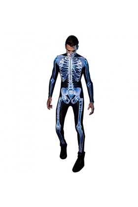 BHKC Déguisements Squelette 3D, Halloween Squelette Fantaisie Costumes Body Combinaison, Halloween Cosplay Pretend Role Play 