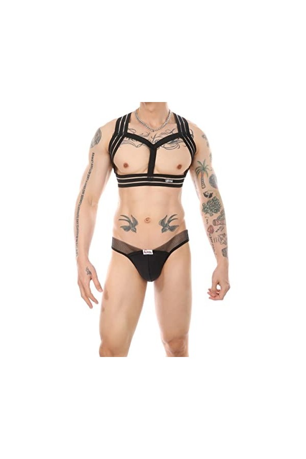 Sous-vêtements de sport pour homme - Jockstrap - Sous-vêtements sexy - Demi-corps - Harnais - Lingerie gay, Blanc 1, XXL