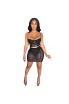 VUHF Sexy Two Morceau Set Femmes Jupe Clubwear Noir Sheer Mah Mulkon Mini Robe Ensembles Rafe Articles en Gros