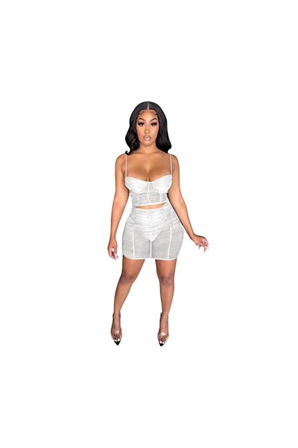 VUHF Sexy Two Morceau Set Femmes Jupe Clubwear Noir Sheer Mah Mulkon Mini Robe Ensembles Rafe Articles en Gros