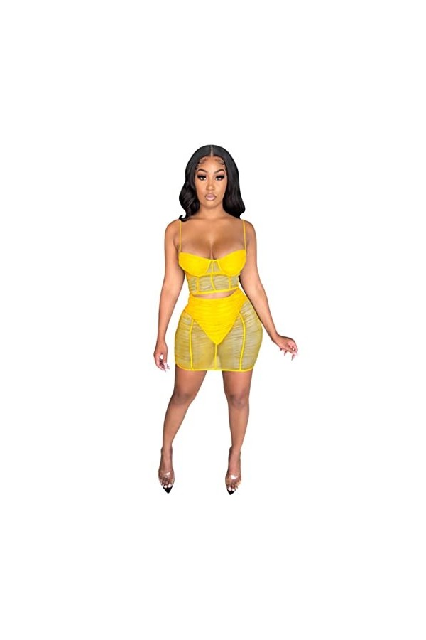 VUHF Sexy Two Morceau Set Femmes Jupe Clubwear Noir Sheer Mah Mulkon Mini Robe Ensembles Rafe Articles en Gros