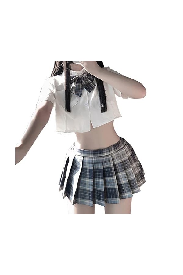 SNOMYRS Ensemble de lingerie sexy pour écolière Bleu Taille unique