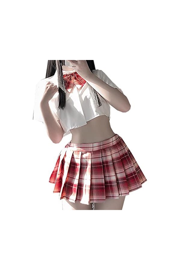 SNOMYRS Ensemble de lingerie sexy pour écolière Bleu Taille unique