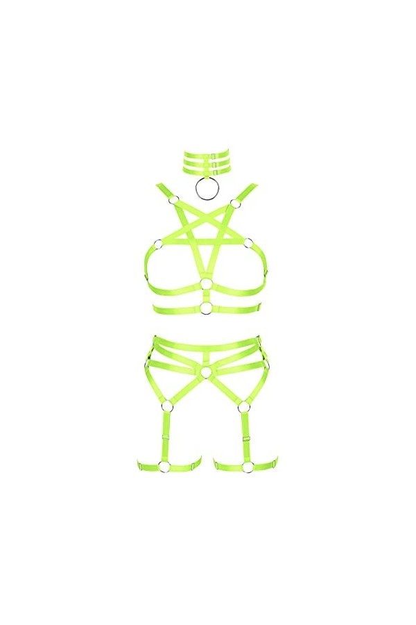 Harnais complet pour femme - Porte-jarretelles - Lingerie cage gothique punk pentagramme - Sangle de poitrine - Grande taille