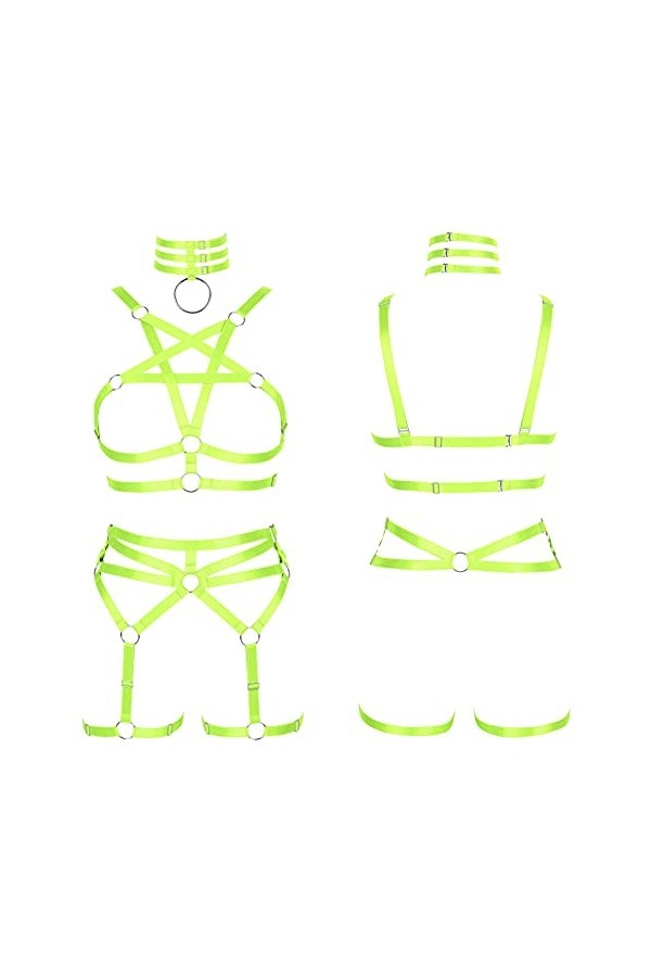 Harnais complet pour femme - Porte-jarretelles - Lingerie cage gothique punk pentagramme - Sangle de poitrine - Grande taille